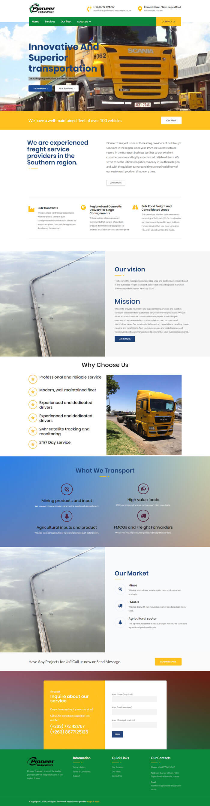 web design project for pioneer transport